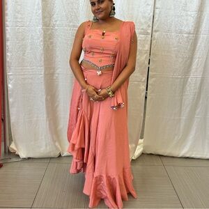 Peach Lehenga Saree